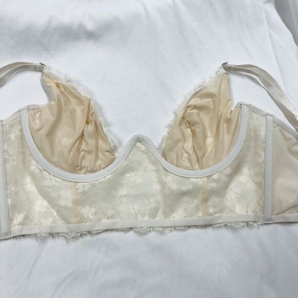 Victoria Secret Dream Angel Floral Lace Underwire Longline Bra Cream 32 D Ivory - Picture 7 of 11
